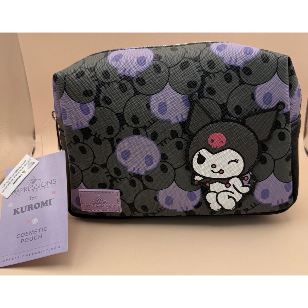Impressions Vanity Sanrio Kuromi Cosmetic Pouch‎ Purple Skull Makeup Bag New